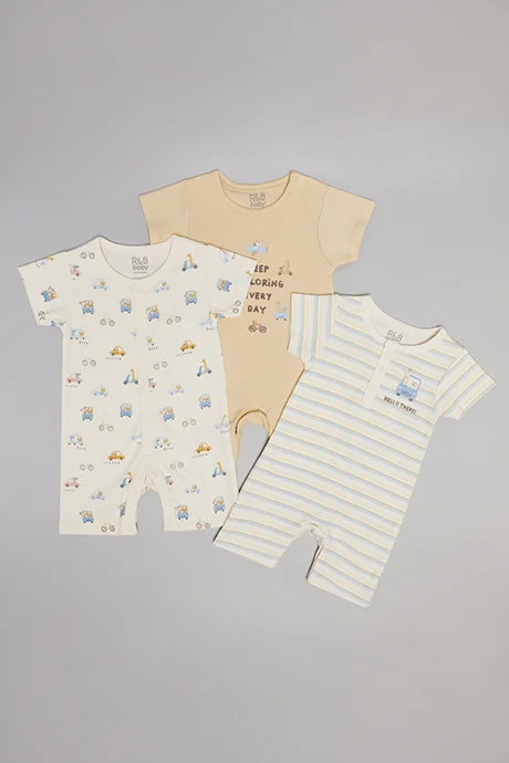 أر أند بي 3 Pack Printed Rompers with Short Sleeves