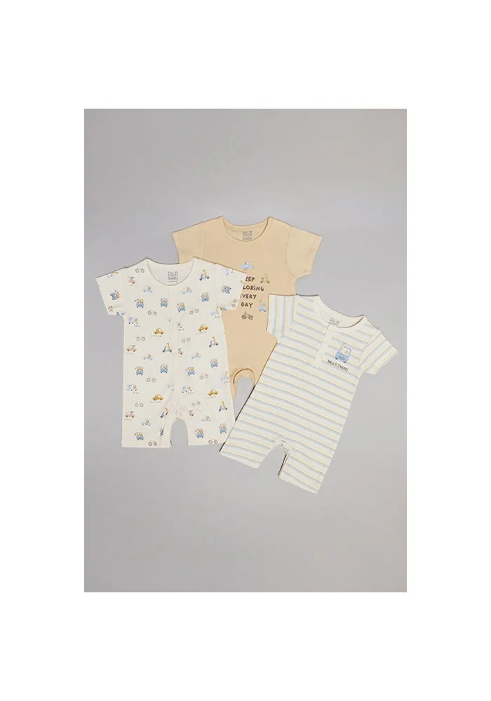 R&b 3 Pack Printed Rompers with Short Sleeves
