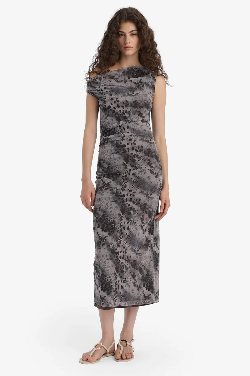 DeFacto Bodycon Strapless Floral Tulle Maxi Dress