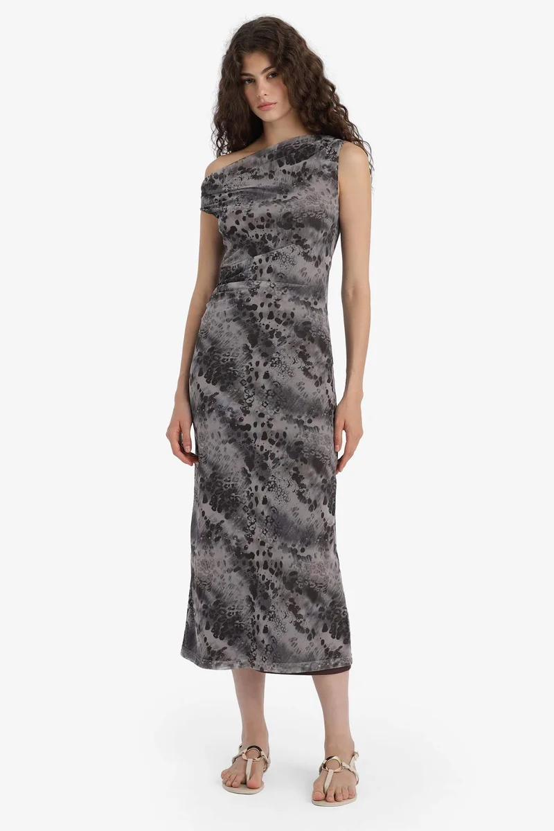 DeFacto Bodycon Strapless Floral Tulle Maxi Dress