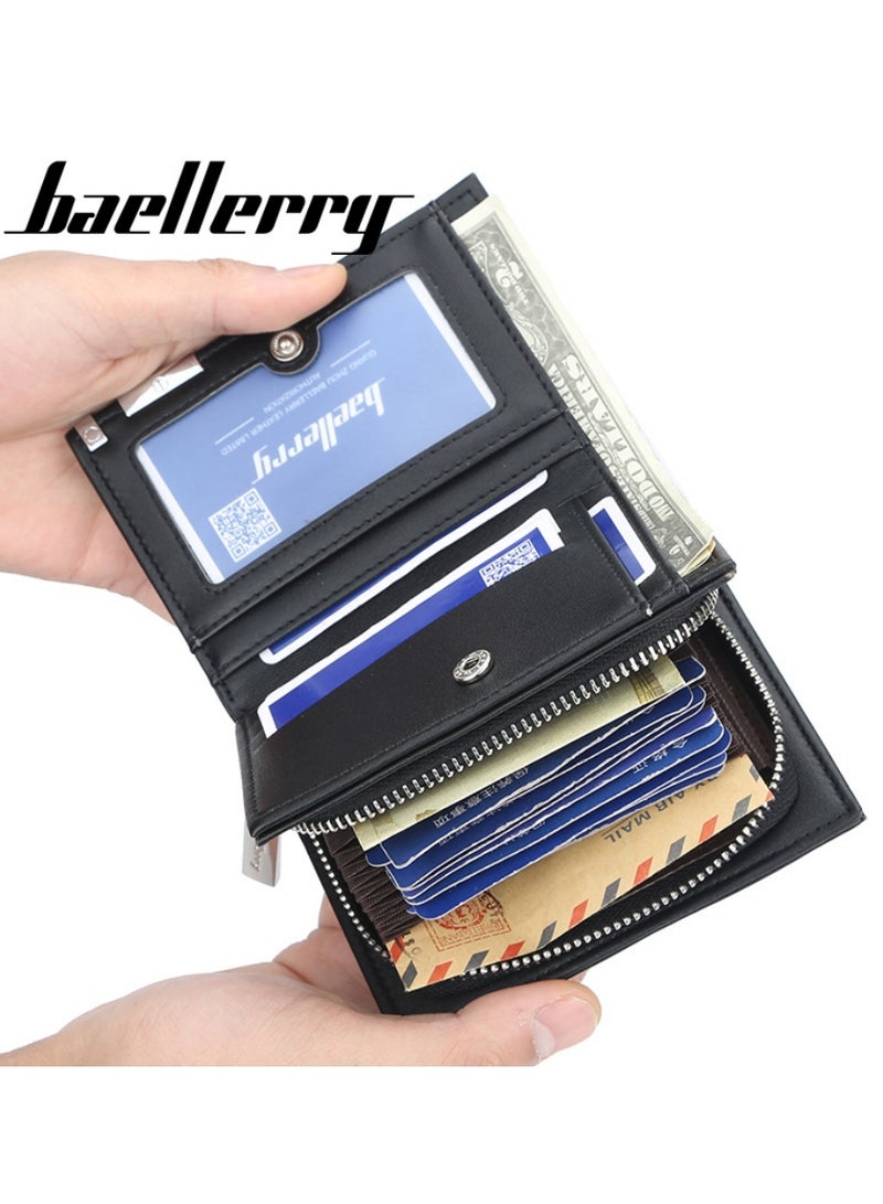 بايلليري محفظة للرجال متينة ثنائية الطي مع نافذة وحامل بطاقات ائتمانية بحجب RFID مع محفظة عملات بسحاب و15 فتحة بطاقة، أسود، محفظة وحامل بطاقات مزدوج الوظيفة، صغيرة، محفظة Rfid  - Image 2