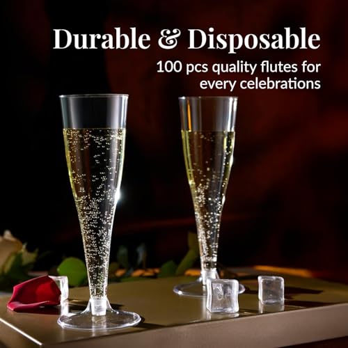 Prestee 100 Pack Clear Plastic Champagne Flutes - 4.5 oz Durable Disposable Champagne Glasses for Parties, Weddings, Toasting and Large Celebrations - Elegant Wine Glasses Stemware for Easy Cleanup - Image 4