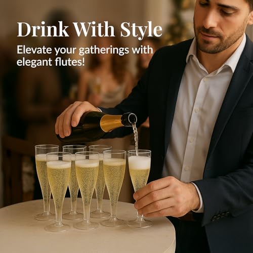 Prestee 100 Pack Clear Plastic Champagne Flutes - 4.5 oz Durable Disposable Champagne Glasses for Parties, Weddings, Toasting and Large Celebrations - Elegant Wine Glasses Stemware for Easy Cleanup - Image 2