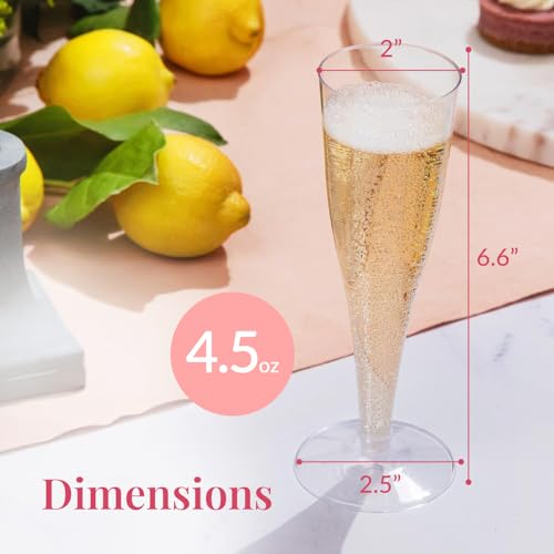 Prestee 100 Pack Clear Plastic Champagne Flutes - 4.5 oz Durable Disposable Champagne Glasses for Parties, Weddings, Toasting and Large Celebrations - Elegant Wine Glasses Stemware for Easy Cleanup - Image 3
