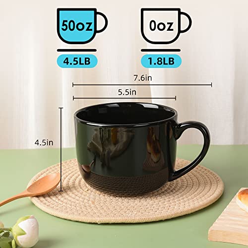 CAILIDE 50oz lagrge Ceramic Soup Mug with Handles for Coffee, Tea, Ice Cream, Cereal (Black) - Image 2