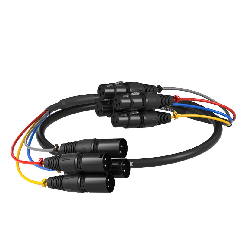 Phenyx Pro 3 Ft XLR Snake Cable, Color-Coded Patch Cable Wire, 4-Channel Male to Female, OFC Copper, XLR Splitter Balanced Microphone Cord for Mixer, IEM, Mic System - Image 1