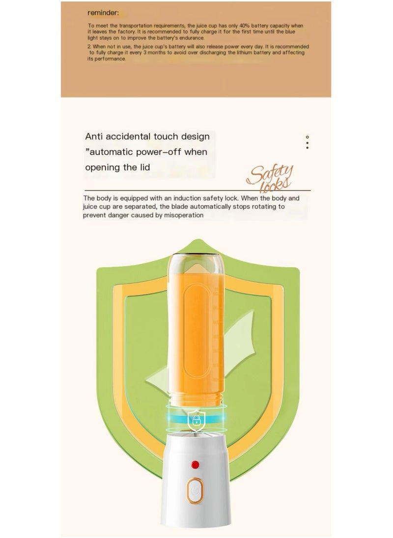 Generic - Portable Blender One-Touch Button Smoothie Maker with 450ML, BPA-Free Sports Bottle with Travel Lid, Long-Lasting 1500mAh battery - Image 1