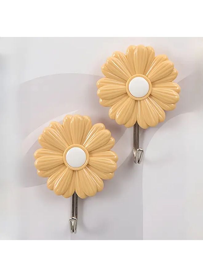 خطاف حائط عالي التحمل على شكل زهرة صفراء، بدون حفر، من البلاستيك متعدد الاستخدامات - Image 1