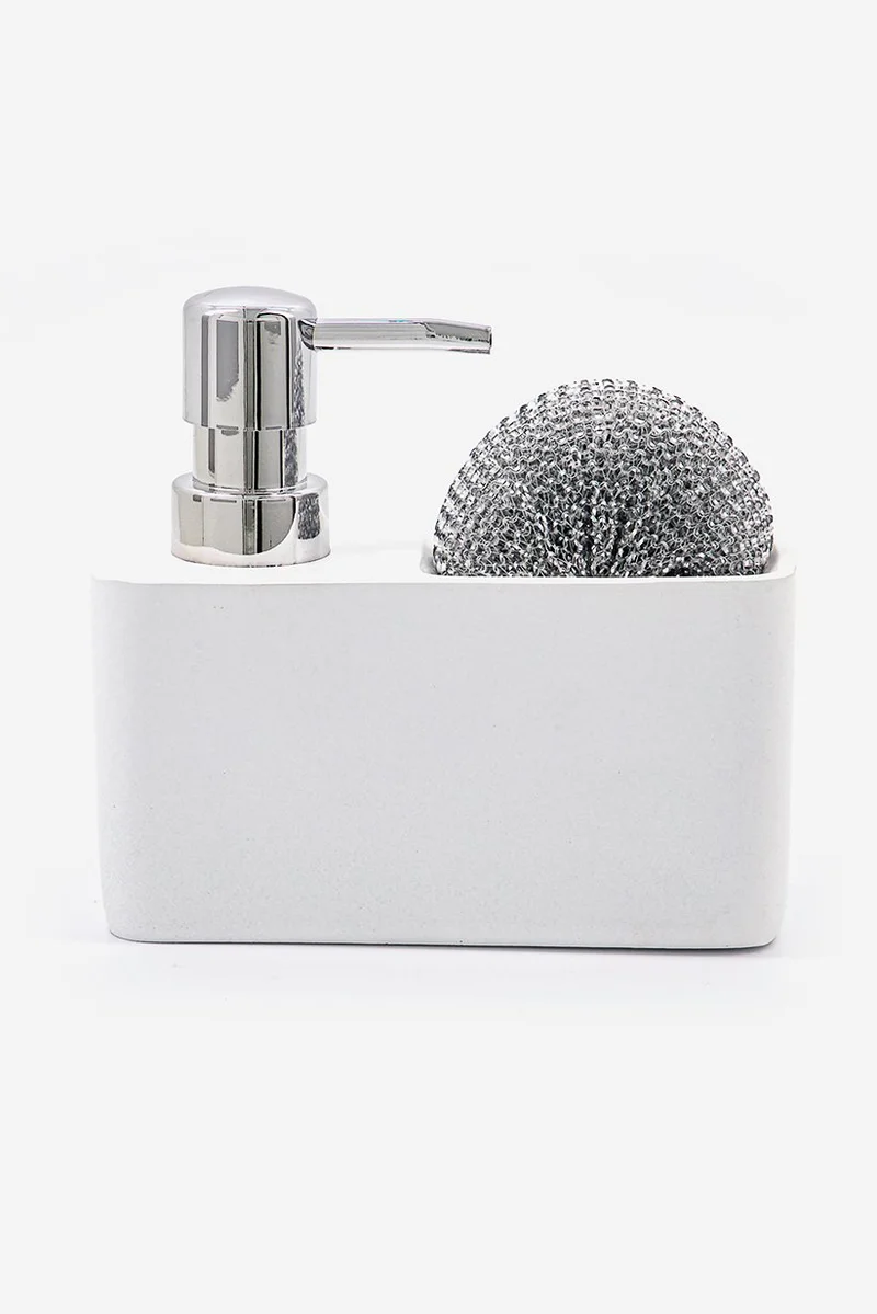 Muy Mucho Soap Dispenser With Scourer, White and Silver