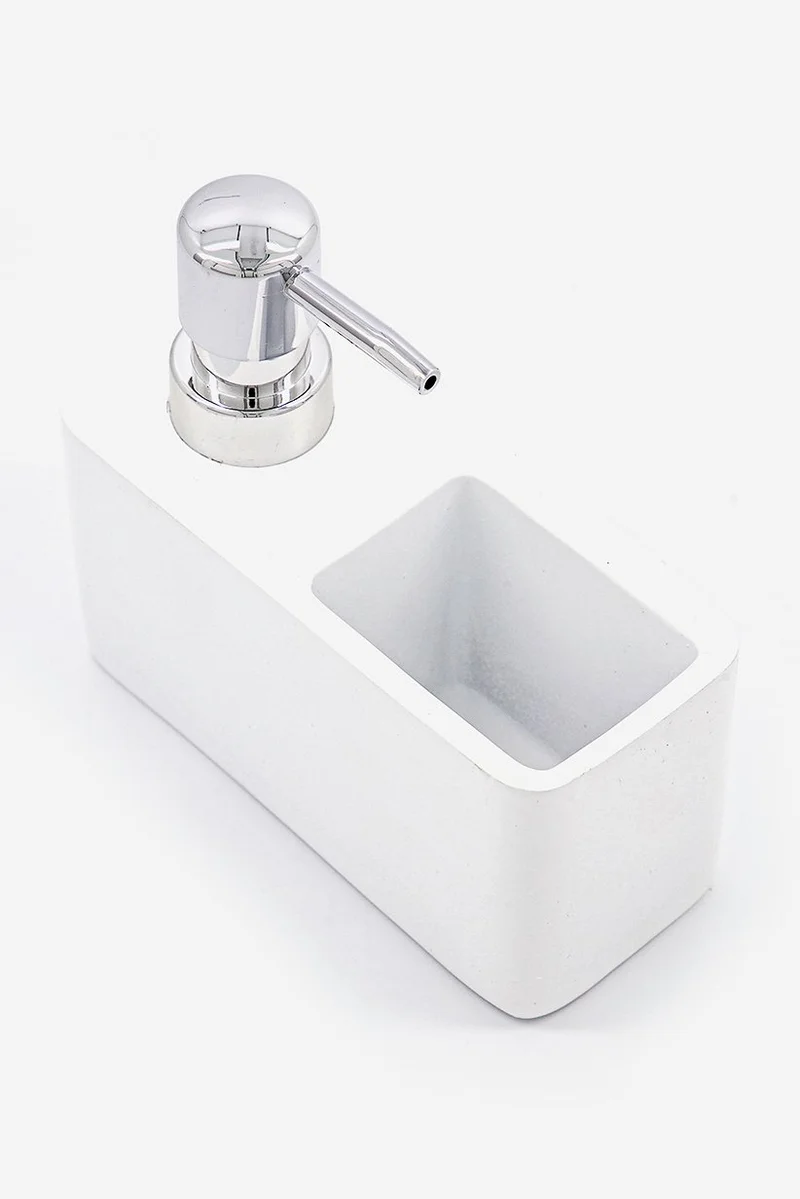 موي موتشو موزع صابون مع إسفنجة، أبيض وفضي