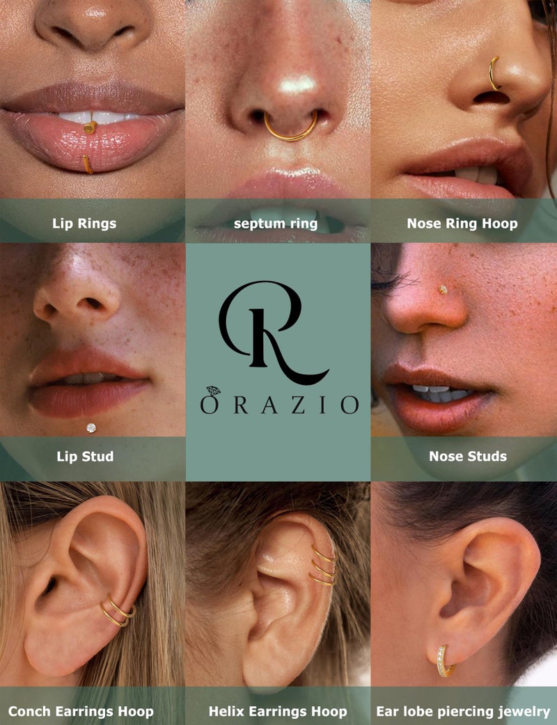 ORAZIO Nose Rings for Women - 14K Gold Filled Hypoallergenic Surgical Steel Nose Ring Hoops 22G Small Cute CZ Screw L Shaped Nose Studs Piercings Jewelry for Women Men 12Pcs G2 - Image 3