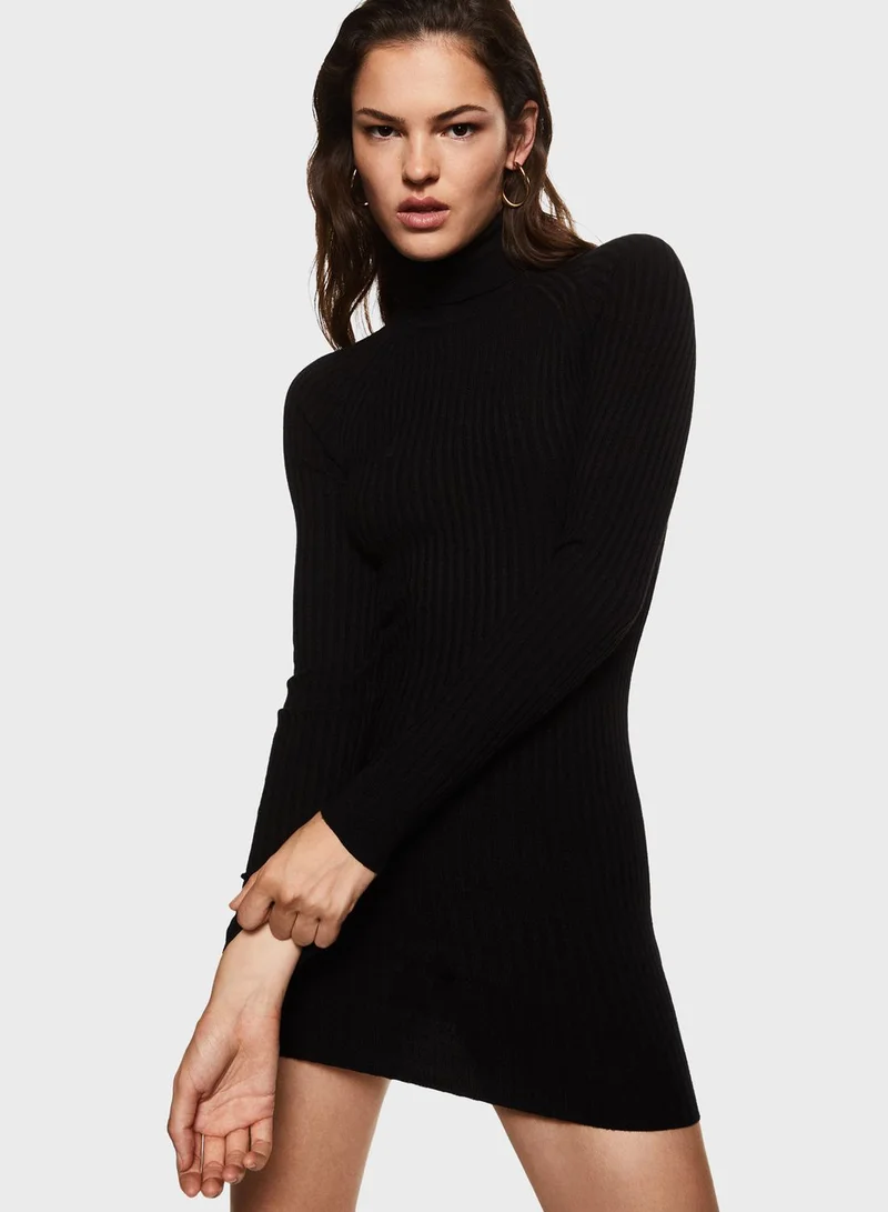 MANGO High Neck Ribbed Bodycon Dress