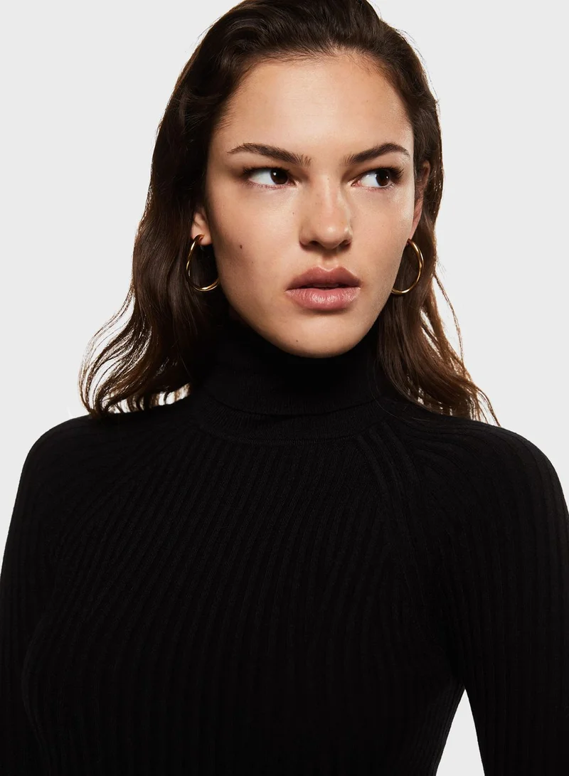 MANGO High Neck Ribbed Bodycon Dress