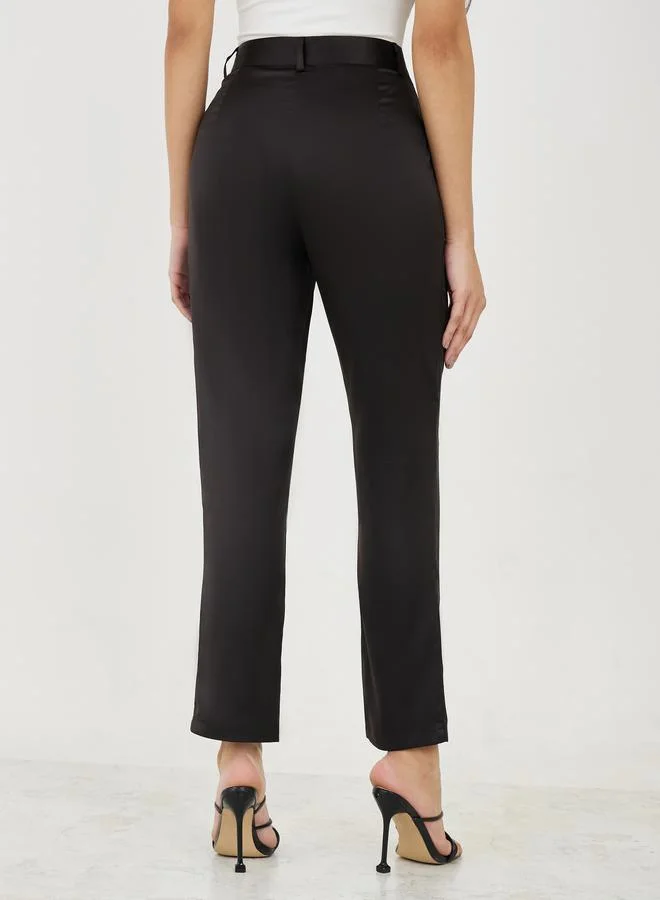 Styli Satin High Rise Ankle Length Tapered Pants