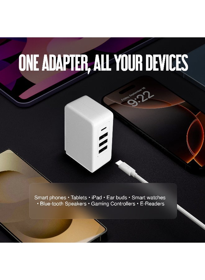 JUICE Travel Adapter Plug with 4 USB Ports & Interchangeable Worldwide Plugs, 4.8A Output – Universal Wall Charger for UK, EU, US, AUS – White - Image 5