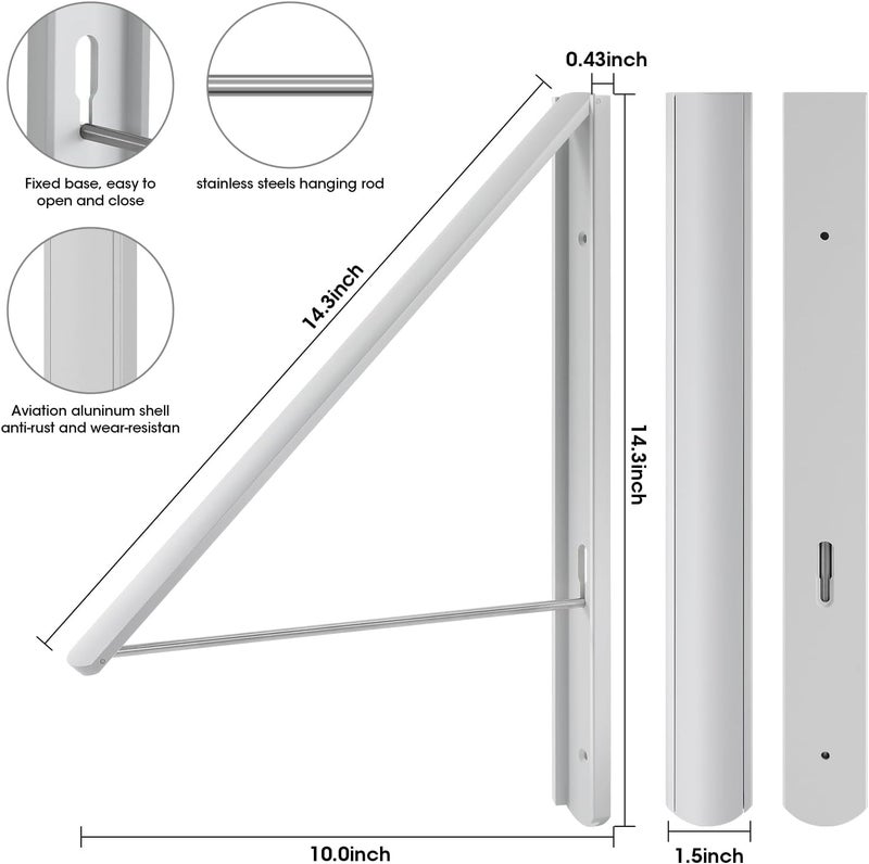 RELONGGI Folding Coat Hangers, Wall Hanger Wall Mounted Retractable Drying Rack, 0.43'' 1.1CM Thickness Space Saving Laundry Racks and Closet Organizer, Aluminum (White) - Image 3