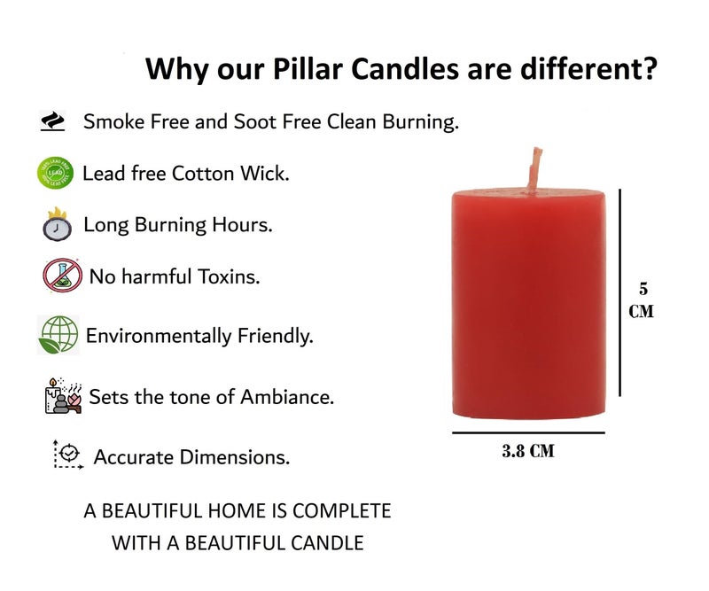 Stone & Feather, Small Red Pillar Candle Unscented, Pack of 12, Size 1.5X 2'' Smoke-Less, Burning time 8 Hours for Party, Event Decoration, Diwali, Christmas,Home Decor. - Image 4