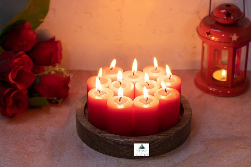Stone & Feather, Small Red Pillar Candle Unscented, Pack of 12, Size 1.5X 2'' Smoke-Less, Burning time 8 Hours for Party, Event Decoration, Diwali, Christmas,Home Decor. - Image 3