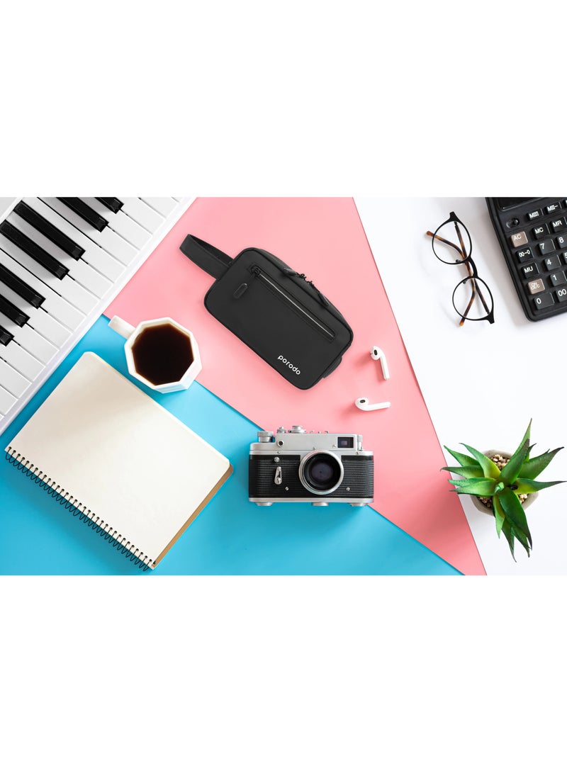 porodo Rugged Camouflage Case with Waterproof & Zipper Closure / IPX3 Water Resistant / Storage Bag / 8.2" Travel Friendly /  Compact / Tough / Multi-Compartment -Black - Image 2