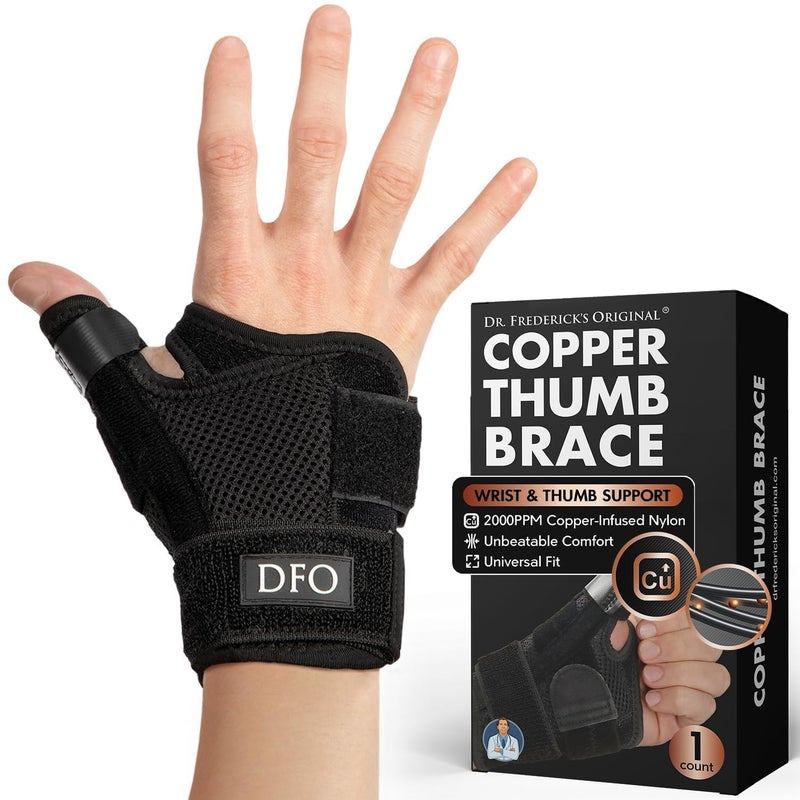 Dr. Frederick's Original Doctor-Developed Copper Thumb Brace â€“ Wrist & Thumb Support for Arthritis, Tendonitis & De Quervainâ€™s â€“ Reversible Spica Splint for Pain Relief - 1 Brace - Adjust-to-Fit - Image 1