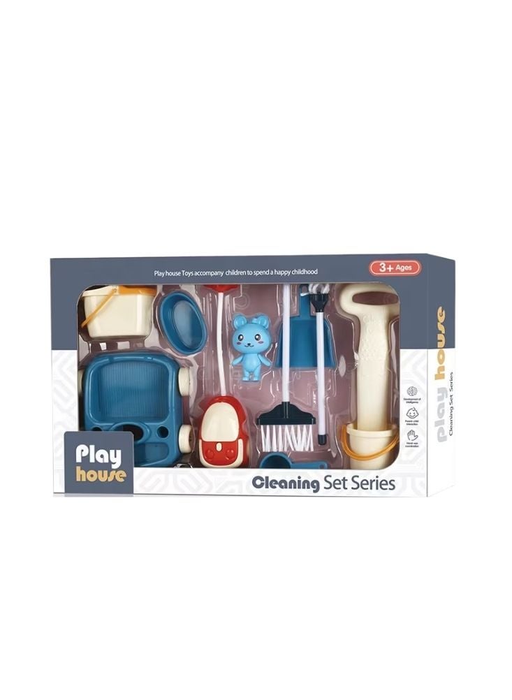 بريميم مجموعة أدوات تنظيف للأطفال باللون الأزرق والأحمر والأبيض، تتضمن ممسحة وفرشاة ومجرفة وعلبة تخزين - Image 2