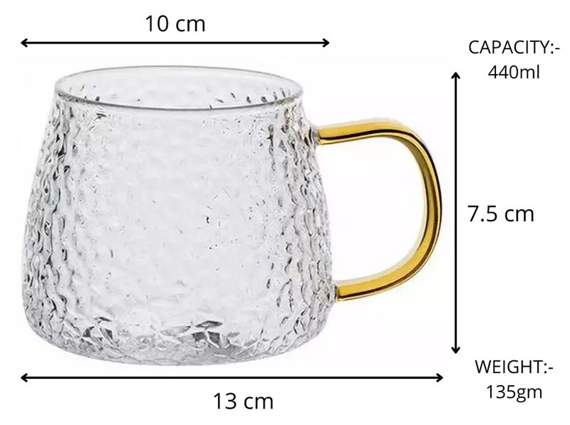 MUAC Glass Tea Coffee Cappuccino Soup Bowl Jumbo Glass Cup Multipurpose Mug with Handle 440ml (Pack Of 4) - Image 2