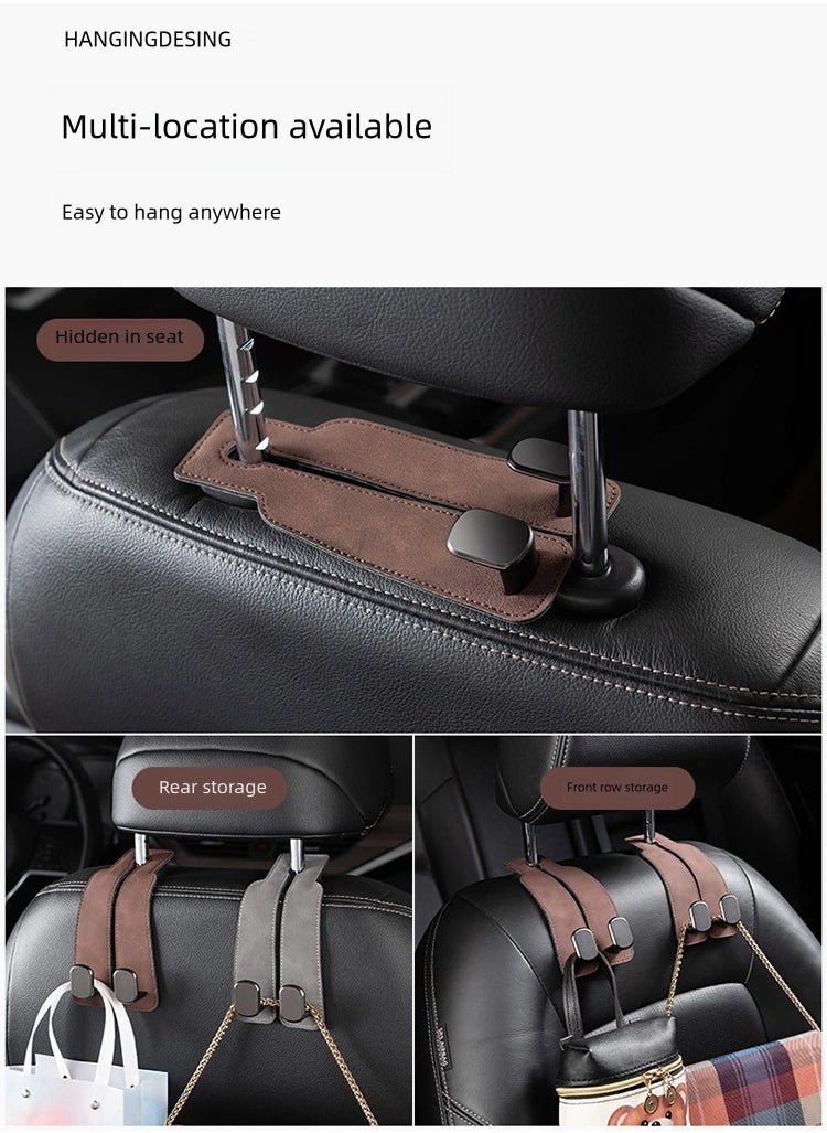 Generic 1 Pcs Car Headrest Leather Hook Vehicle Back Seat Hanger for Purse Groceries Bag（Brown）  - Image 2