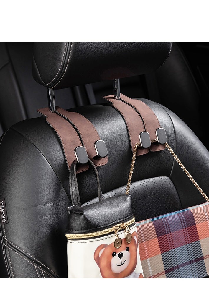 Generic 1 Pcs Car Headrest Leather Hook Vehicle Back Seat Hanger for Purse Groceries Bag（Brown）  - Image 3