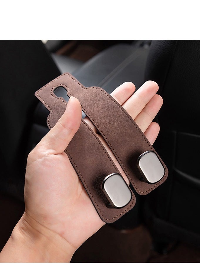 Generic 1 Pcs Car Headrest Leather Hook Vehicle Back Seat Hanger for Purse Groceries Bag（Brown）  - Image 4