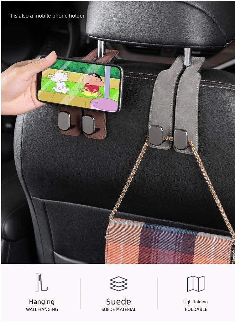 Generic 1 Pcs Car Headrest Leather Hook Vehicle Back Seat Hanger for Purse Groceries Bag（Brown）  - Image 5