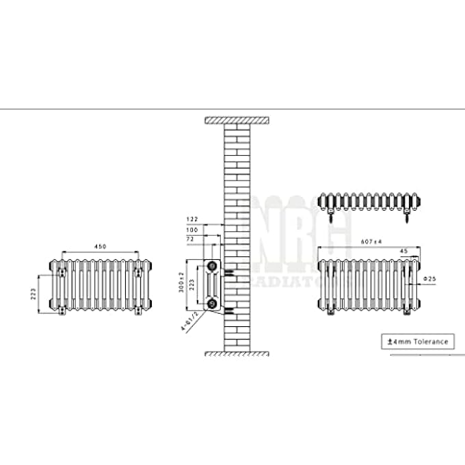 NRG TRADITIONAL RADIATOR ANTHRACITE CAST IRON 3 COLUMN HORIZONTAL CENTRAL HEATING BATHROOM RADIATORS 300X607MM - Image 3
