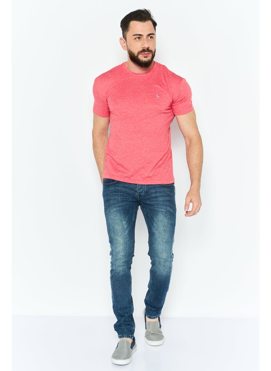 Tailorbyrd - Men Round Neck Short Sleeves Heather T-Shirt, Pink - Image 1