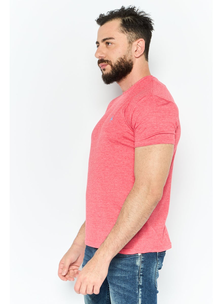 Tailorbyrd - Men Round Neck Short Sleeves Heather T-Shirt, Pink - Image 1