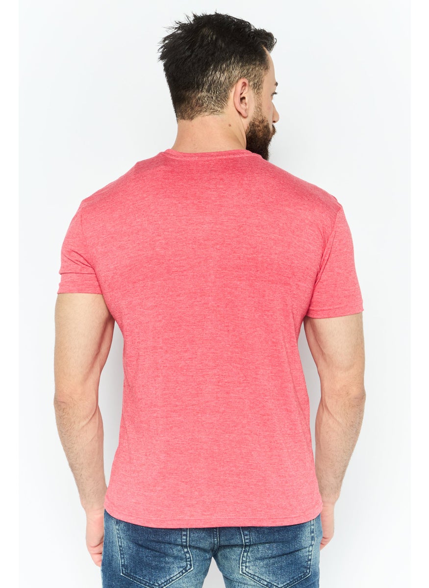 Tailorbyrd - Men Round Neck Short Sleeves Heather T-Shirt, Pink - Image 1