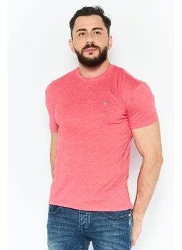 Men Round Neck Short Sleeves Heather T-Shirt, Pink