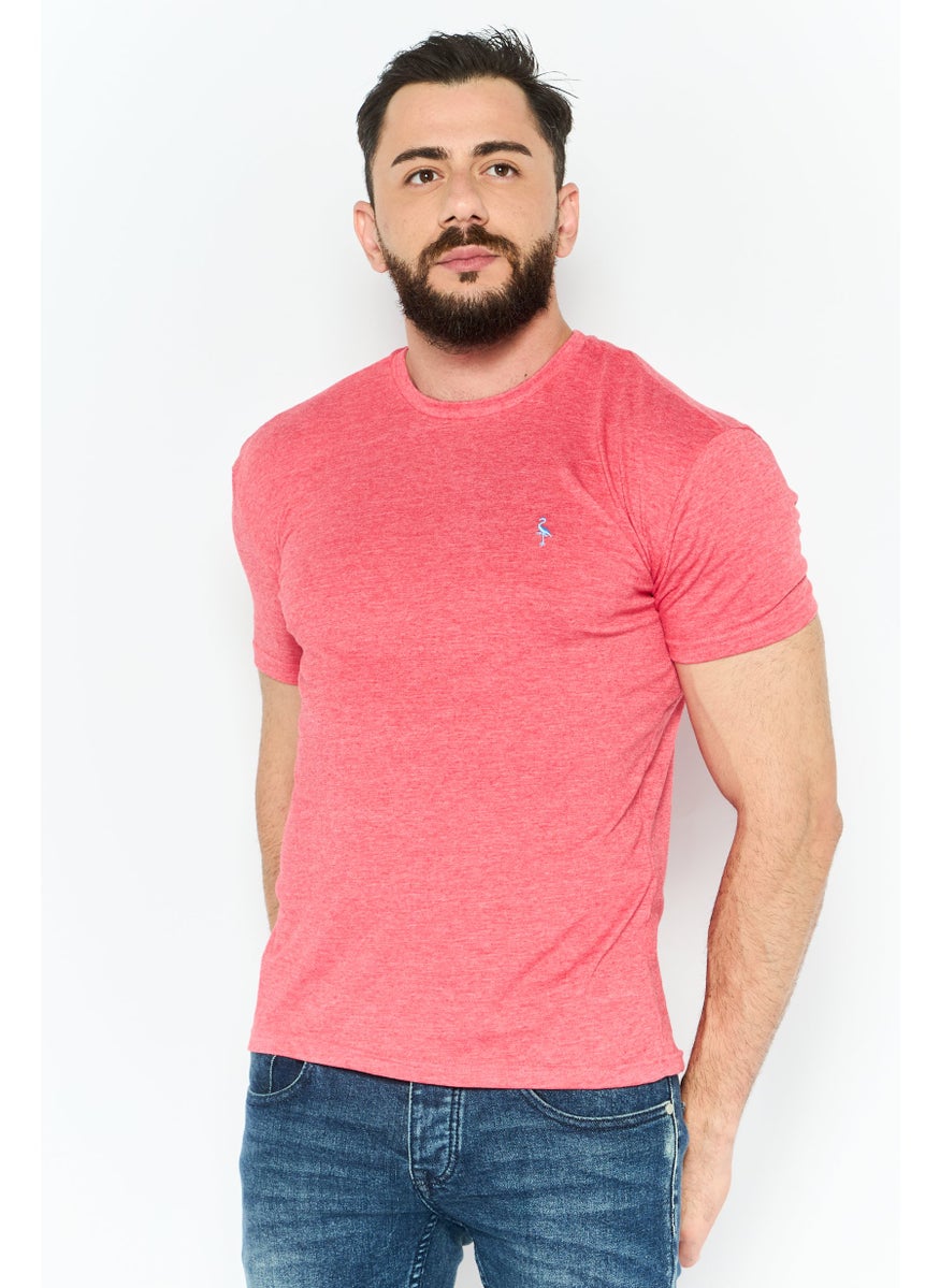 Tailorbyrd - Men Round Neck Short Sleeves Heather T-Shirt, Pink - Image 1