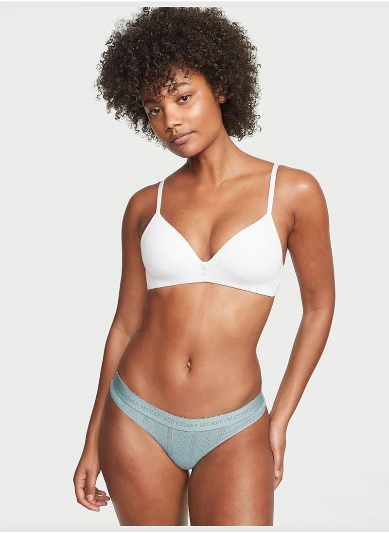 Victoria's Secret Logo Waist Pointelle Thong Panty