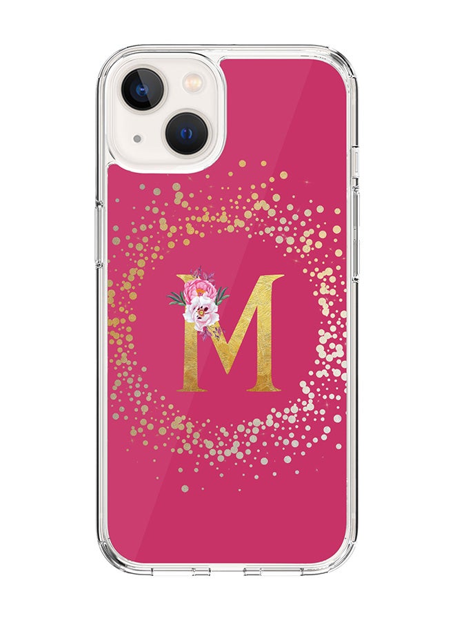 Stylizedd Classic Clear Case For iPhone 14 Plus, Hybrid Soft Case Thin Cover- Custom Monogram Initial Letter Floral Pattern Alphabet - M(Dark Pink Rose) - Image 1