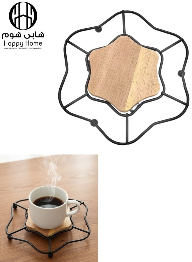 هابي هوم حامل أكواب ساخنة فاخر وشيك جدًا من المعدن بقاعدة خشبية مقاومة للحرارة – قطعة واحدة مقاس 18 سم – قاعدة مجات وأوانٍ ساخنة للمنزل والمكتب والانترفيو – حماية الأسطح مع تصميم أنيق يعكس الفخامة والبرستيج – قاعدة أكواب ومجّات للمطبخ والطاولة - Image 1