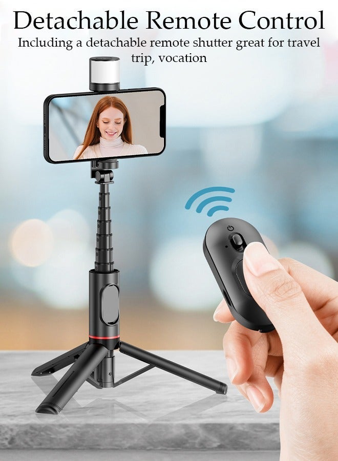 DUNISO Selfie Stick, All-in-1 Extendable Cell Phone Tripod Stand,360° Rotate Phone Tripod with Wireless Remote Shutter and Fill Light,Group Selfies/Live Streaming/Video Recording Compatible with All Phones - Image 2