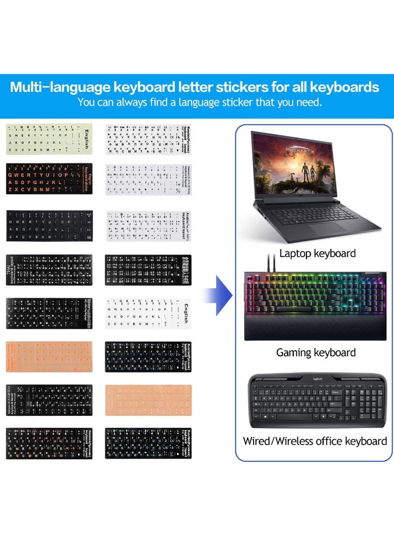 Captaintech Arabic Keyboard Stickers Arabic-English Keyboard Letters Replacement Stickers Black Background with White Font for Computer Laptop Notebook Desktop Matte Arabic Keyboard Alphabet Stickers  - Image 2