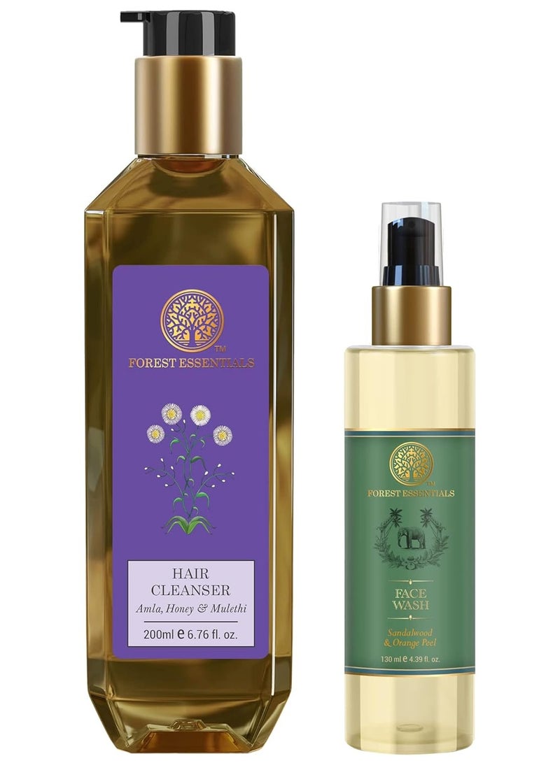 Forest Essentials Hair Cleanser Amla, Honey & Mulethi 200ml (Shampoo) & Forest Essentials Facial Cleanser Sandalwood & Orange Peel|Removes Excess Sebum|Face Wash For Men And Women - Image 1