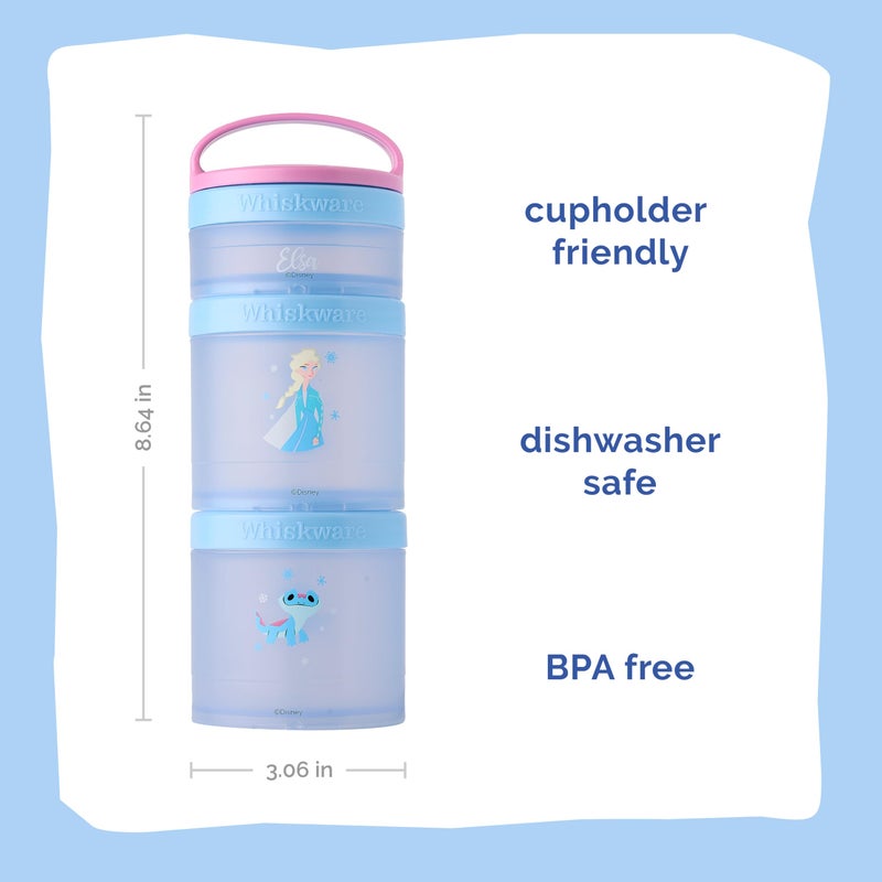 Whiskware Disney Princess Frozen, Stackable Snack Containers for Kids, 3 Stackable Snack Cups for School or Travel, Formula and Cupholder Friendly, Elsa and Bruni - Image 1