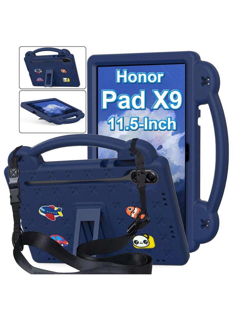 VKL حافظة متوافقة مع جهاز Honor Pad X9 مقاس 11.5 بوصة، ملحقات يمكنك صنعها بنفسك للأطفال، حافظة مقاومة للصدمات مع [حامل أقلام] [حزام كتف] [حامل مقبض]، أزرق داكن  - Image 1