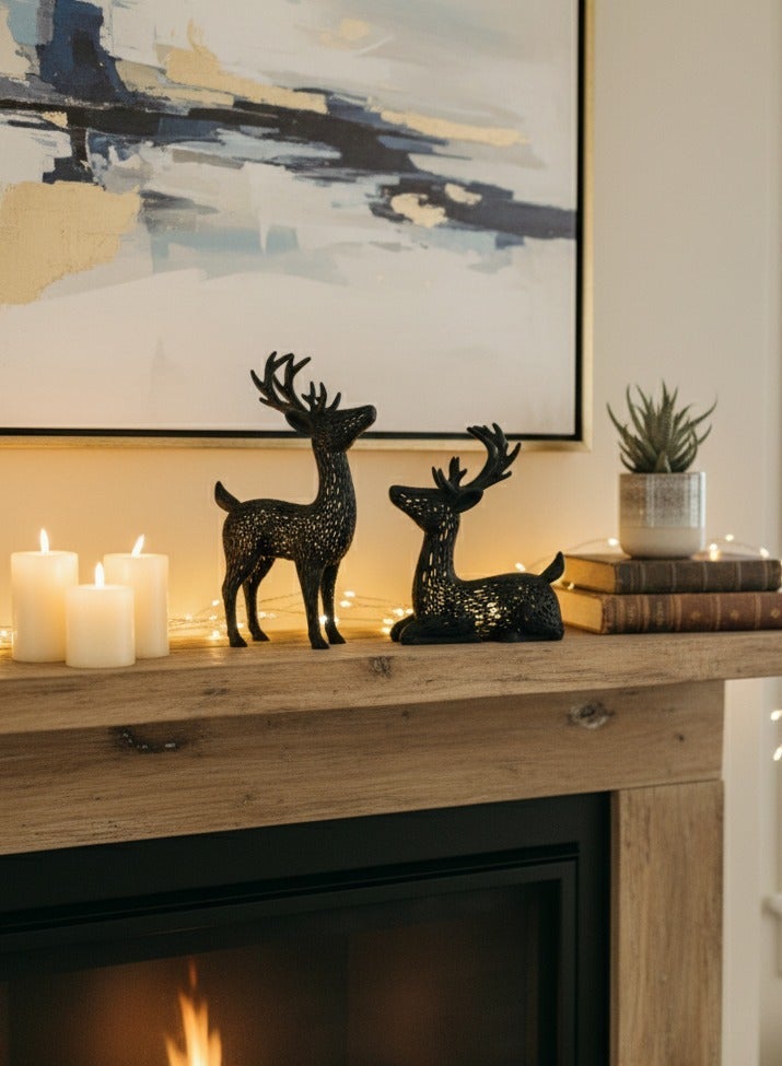 أخوة ثلاثي الأبعاد مجموعة من 2 قطعة تحفة فنية جمال الغزال ديكور منزلي النحت الفني ديكور الغزلان للمنازل - Image 1