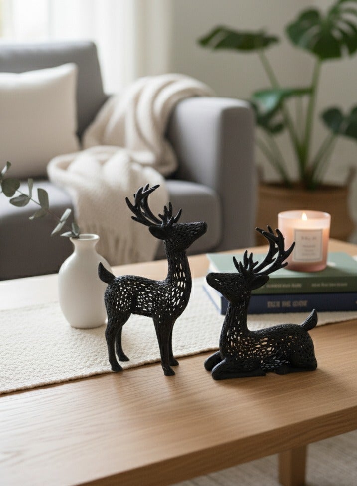 أخوة ثلاثي الأبعاد مجموعة من 2 قطعة تحفة فنية جمال الغزال ديكور منزلي النحت الفني ديكور الغزلان للمنازل - Image 2