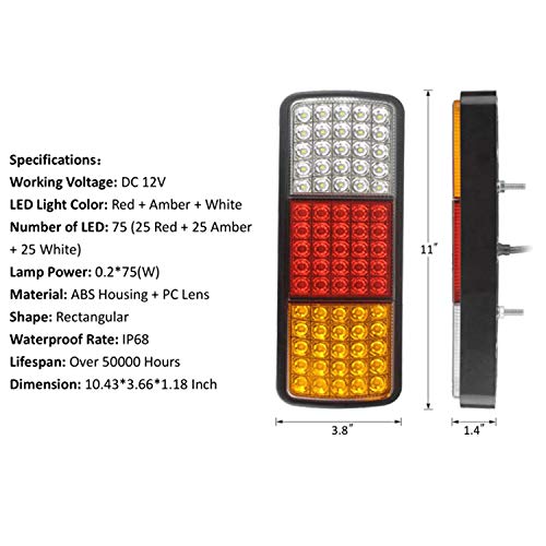 VINAUO 75 LED Trailer Lights, Turn Signal Running Brake Reverse LED Trailer Lights, Waterproof IP68 Taillight for Boat Utility Kit Truck RV Camper UTV UTE Vans (Pack of 2) - Image 2