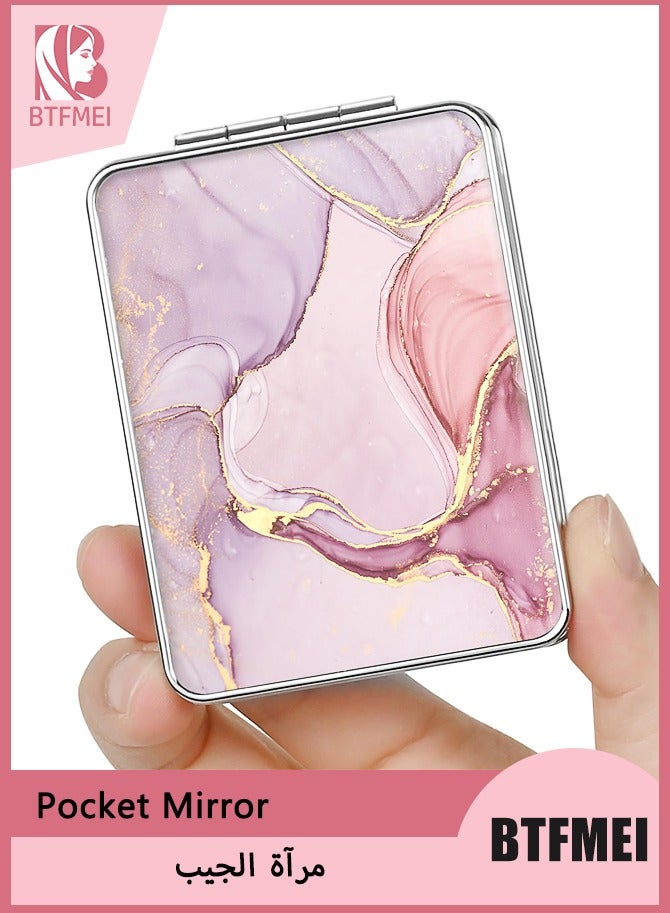 بتفمي مرآة مكياج صغيرة محمولة، مرآة تجميل مدمجة قابلة للطي بغطاء جلدي PU، مرآة مزدوجة الجانبين مع تكبير للسفر والحقيبة ولمسات المكياج اليومية، مرآة تجميل مصغرة للنساء والفتيات - Image 1