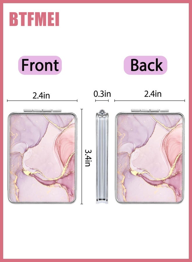 بتفمي مرآة مكياج صغيرة محمولة، مرآة تجميل مدمجة قابلة للطي بغطاء جلدي PU، مرآة مزدوجة الجانبين مع تكبير للسفر والحقيبة ولمسات المكياج اليومية، مرآة تجميل مصغرة للنساء والفتيات - Image 3