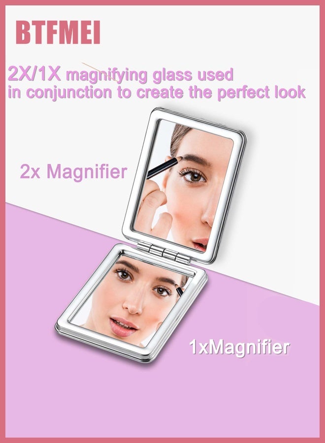 بتفمي مرآة مكياج صغيرة محمولة، مرآة تجميل مدمجة قابلة للطي بغطاء جلدي PU، مرآة مزدوجة الجانبين مع تكبير للسفر والحقيبة ولمسات المكياج اليومية، مرآة تجميل مصغرة للنساء والفتيات - Image 2
